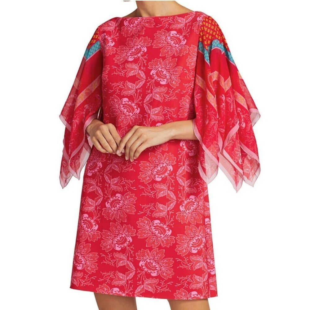 Chiara Boni La Petite Robe Karics Red Floral Boatneck Mini Dress Size Medium